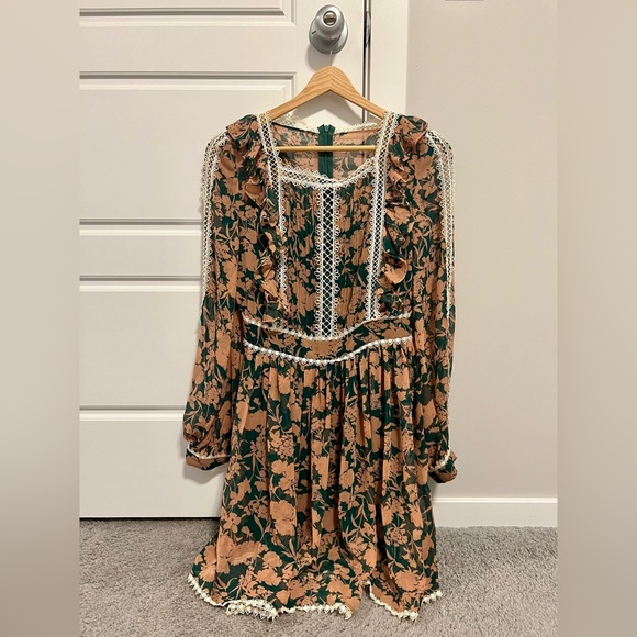 Tatlana Pink and Green Floral Print Long Sleeve Skater Dress - Picture 3 of 3